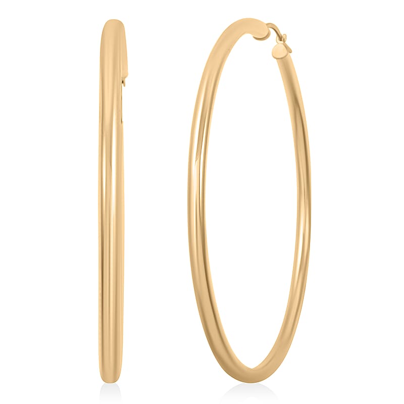 Pipe Plain 3x64mm Hoop Earrings in 10K Yellow Gold 4.1 Grams
