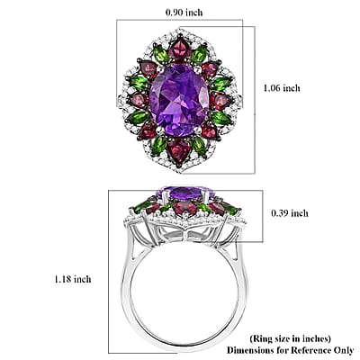 D'Joy Moroccan Amethyst and Multi Gemstone 7.40 ctw Nature's Empress Ring in Rhodium Over Sterling Silver (Size 10.0)