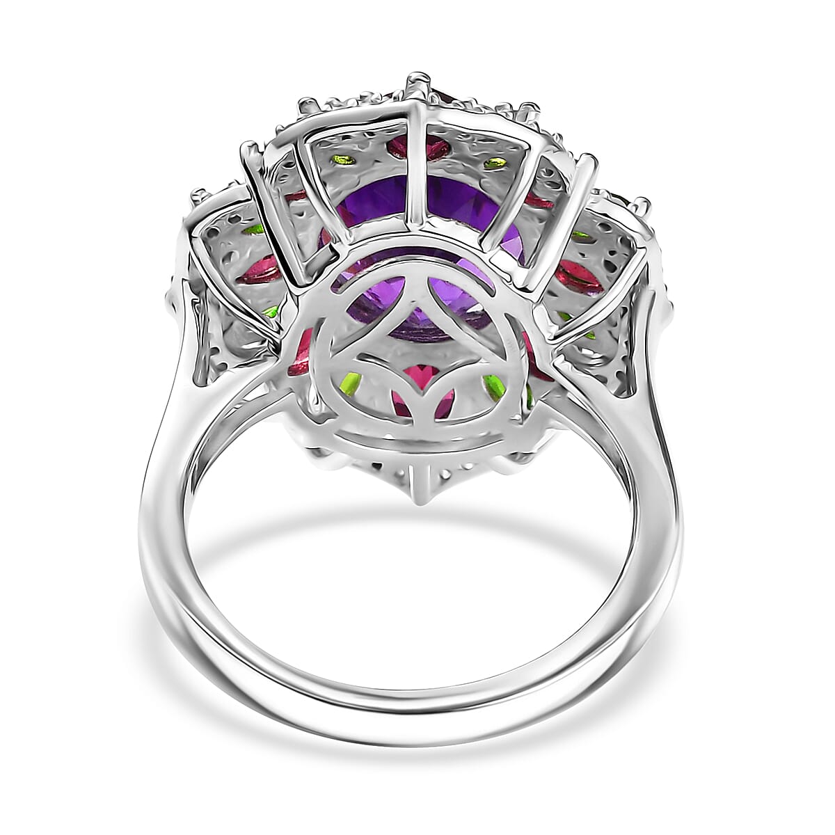 D'Joy Moroccan Amethyst and Multi Gemstone 7.40 ctw Nature's Empress Ring in Rhodium Over Sterling Silver (Size 5.0) image number 3