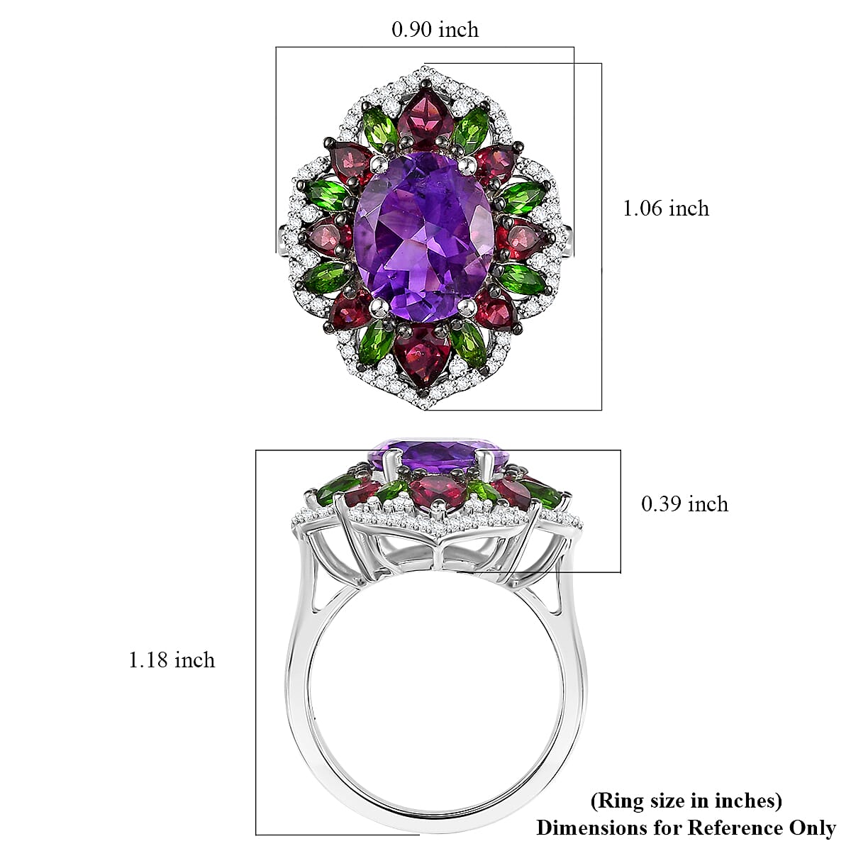 D'Joy Moroccan Amethyst and Multi Gemstone 7.40 ctw Nature's Empress Ring in Rhodium Over Sterling Silver (Size 5.0) image number 4