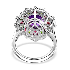 D'Joy Moroccan Amethyst and Multi Gemstone 7.40 ctw Nature's Empress Ring in Rhodium Over Sterling Silver (Size 8.0)