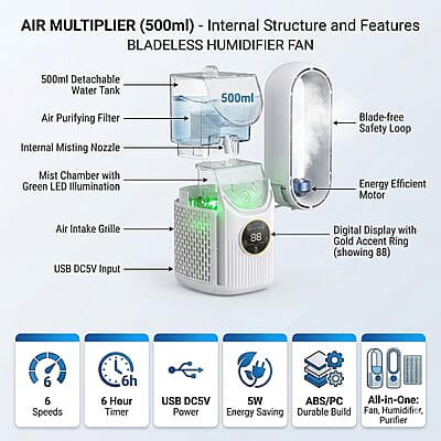 Livmore White Bladeless Fan with Humidification Purification 6hr Timing Fan