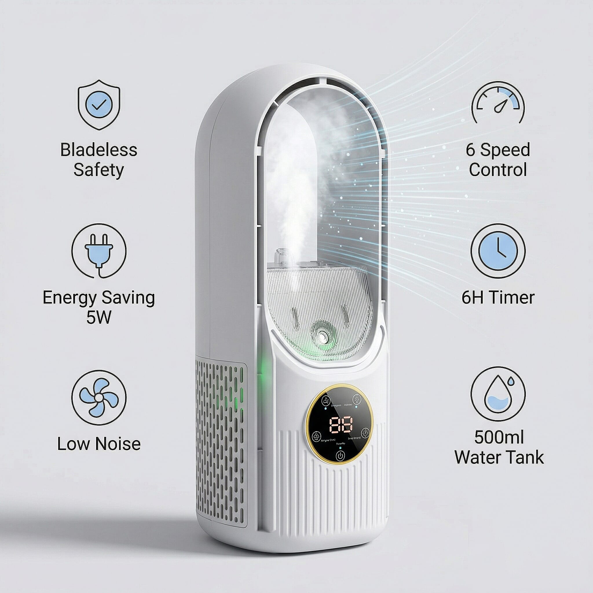 Livmore White Bladeless Fan with Humidification Purification 6hr Timing Fan