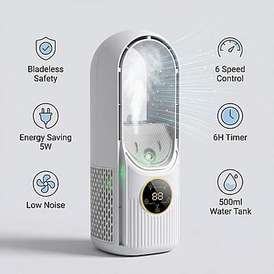Livmore White Bladeless Fan with Humidification Purification 6hr Timing Fan