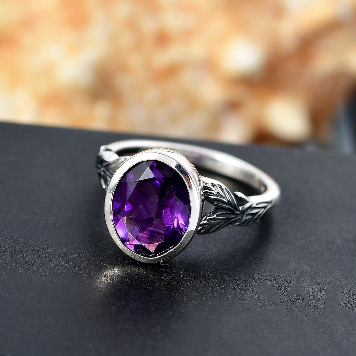 D'Joy Artisan Crafted Moroccan Amethyst 3.85 ctw Eternal Leaf Ring in Sterling Silver (Size 6.0) image number 1