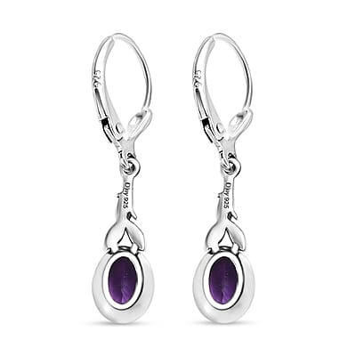D'Joy Artisan Crafted Moroccan Amethyst 2.30 ctw Eternal Leaf Earrings in Black Oxidized Sterling Silver