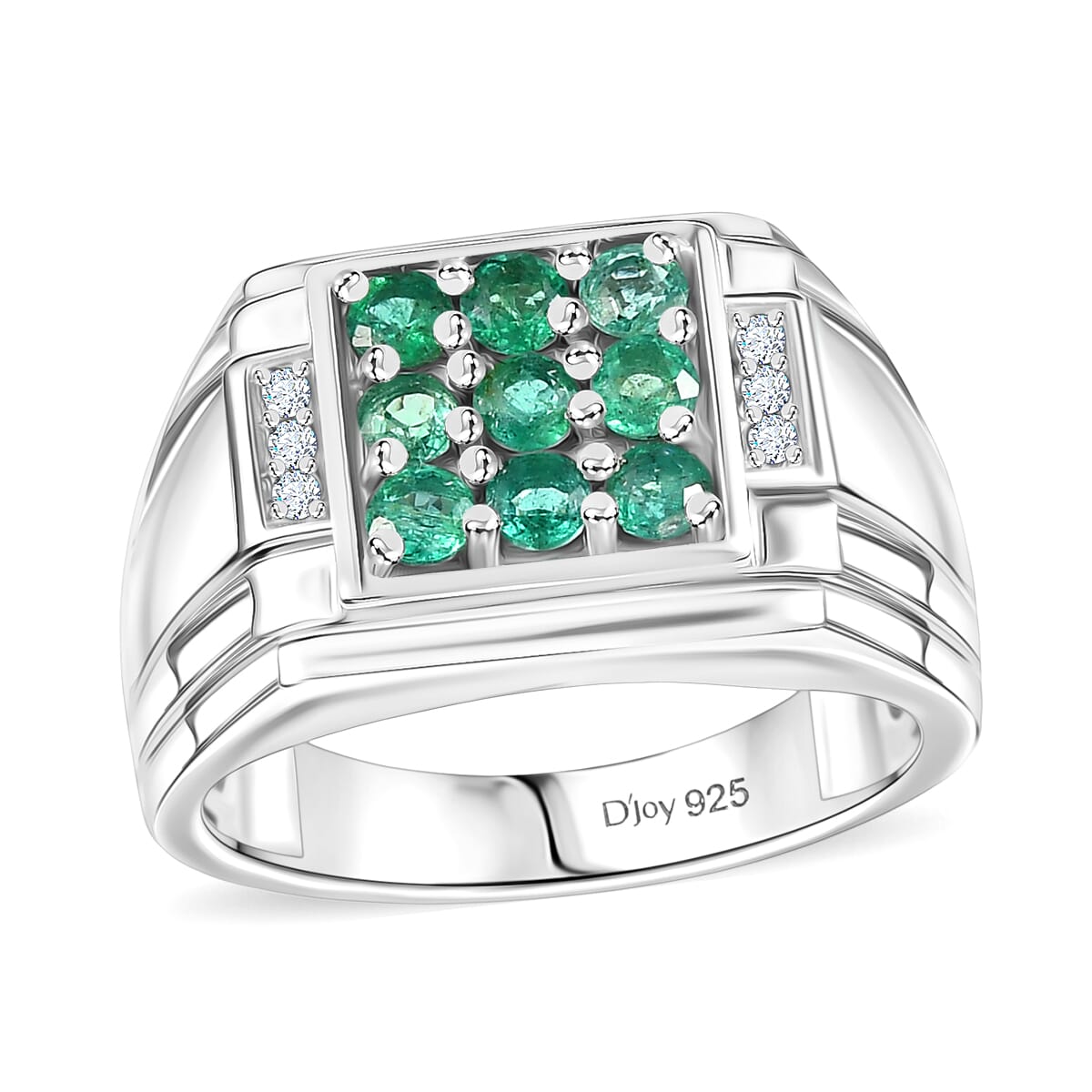 D'Joy Premium Kagem Zambian Emerald and Moissanite 1.50 ctw Art Deco Mens Ring in Rhodium Over Sterling Silver (Size 10.0) image number 0