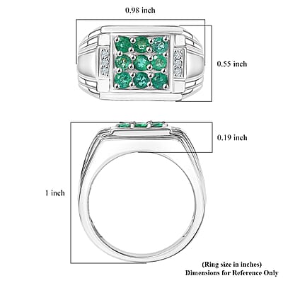 D'Joy Premium Kagem Zambian Emerald and Moissanite 1.50 ctw Art Deco Mens Ring in Rhodium Over Sterling Silver (Size 10.0)