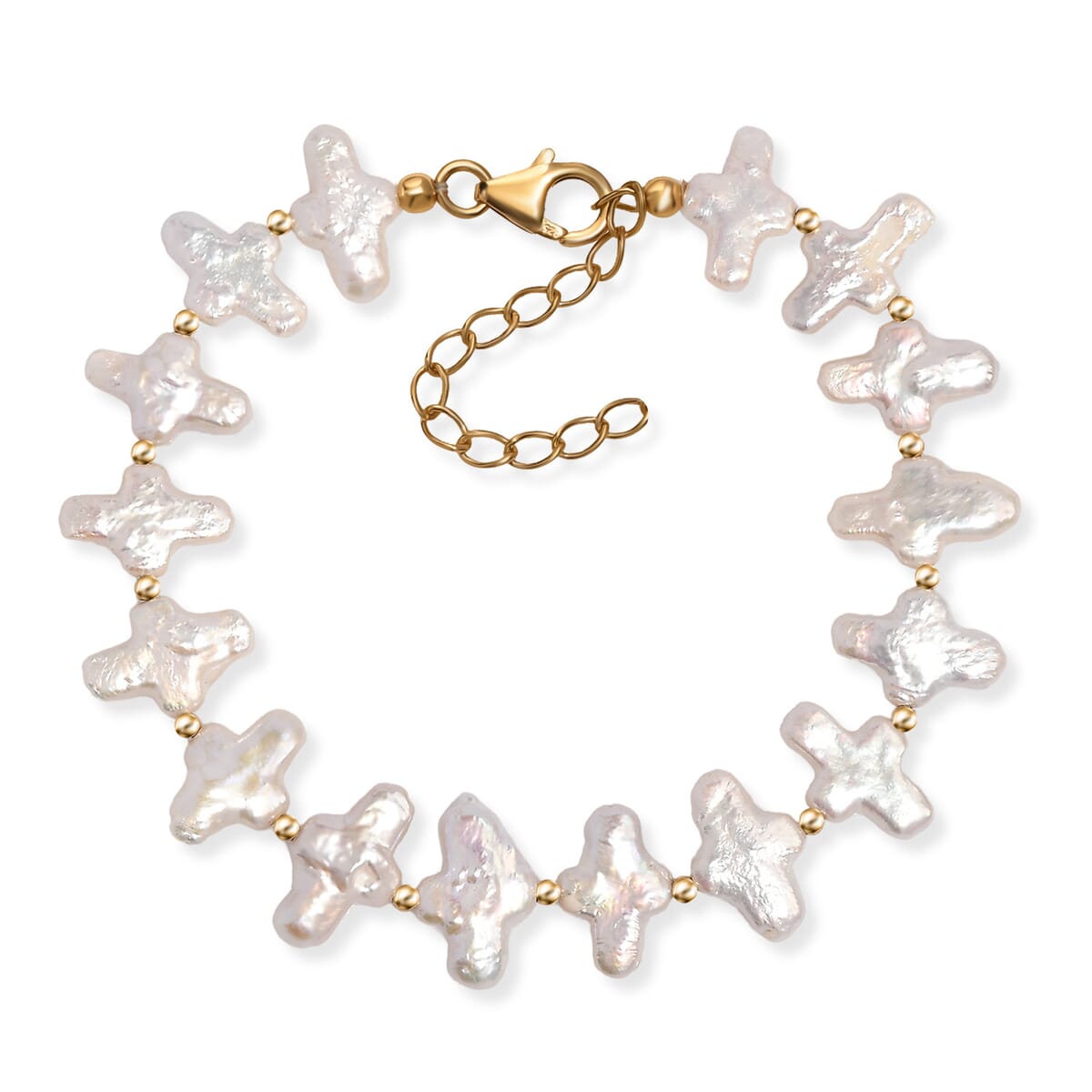 White Freshwater Pearl Bracelet in 18K Vermeil Yellow Gold Over Sterling Silver (7.25 In) image number 0