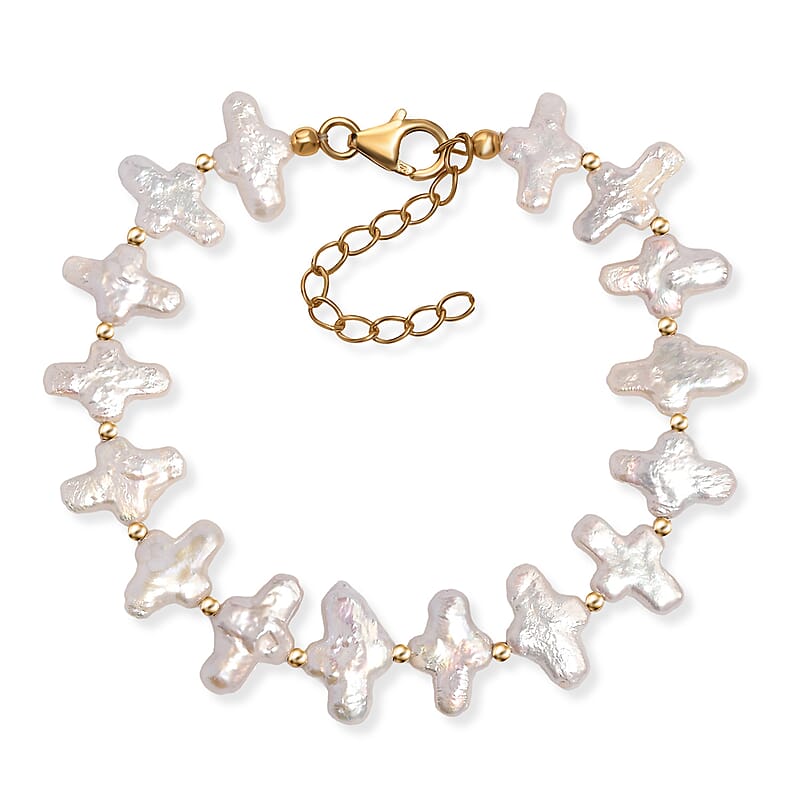 White Freshwater Pearl Bracelet in 18K Vermeil Yellow Gold Over Sterling Silver (7.25 In)