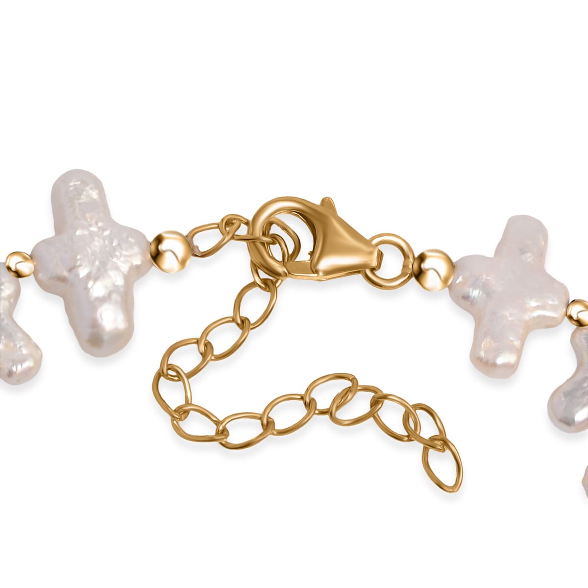 White Freshwater Pearl Bracelet in 18K Vermeil Yellow Gold Over Sterling Silver (7.25 In) image number 3