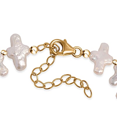 White Freshwater Pearl Bracelet in 18K Vermeil Yellow Gold Over Sterling Silver (7.25 In)