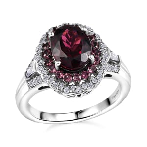 D'Joy Orissa Rhodolite Garnet and Multi Gemstone 3.25 ctw Water Ripples Ring in Rhodium Over Sterling Silver (Size 10.0)