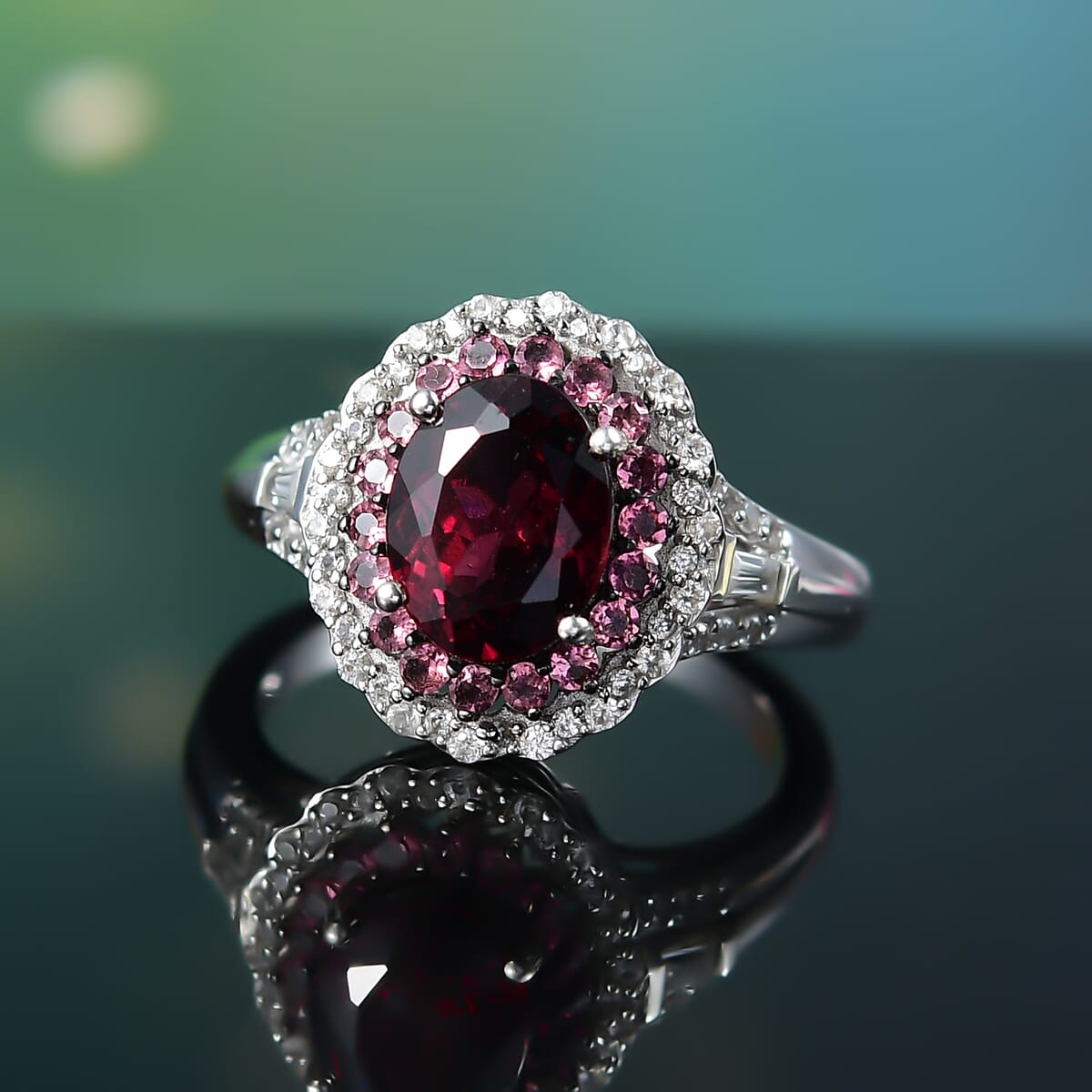 Steven's pick Orissa Rhodolite Garnet, Multi Gemstone Water Ripples Ring in Rhodium Over Sterling Silver (Size 10.0) (Del. In 10-12 Days) 3.25 ctw image number 1