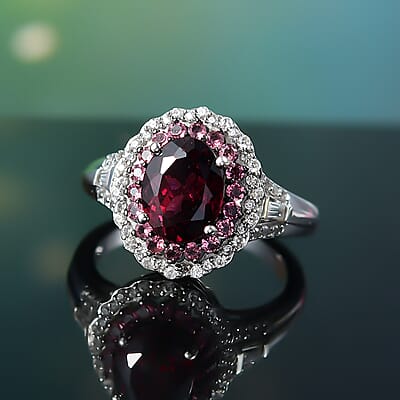 D'Joy Orissa Rhodolite Garnet and Multi Gemstone 3.25 ctw Water Ripples Ring in Rhodium Over Sterling Silver (Size 10.0)