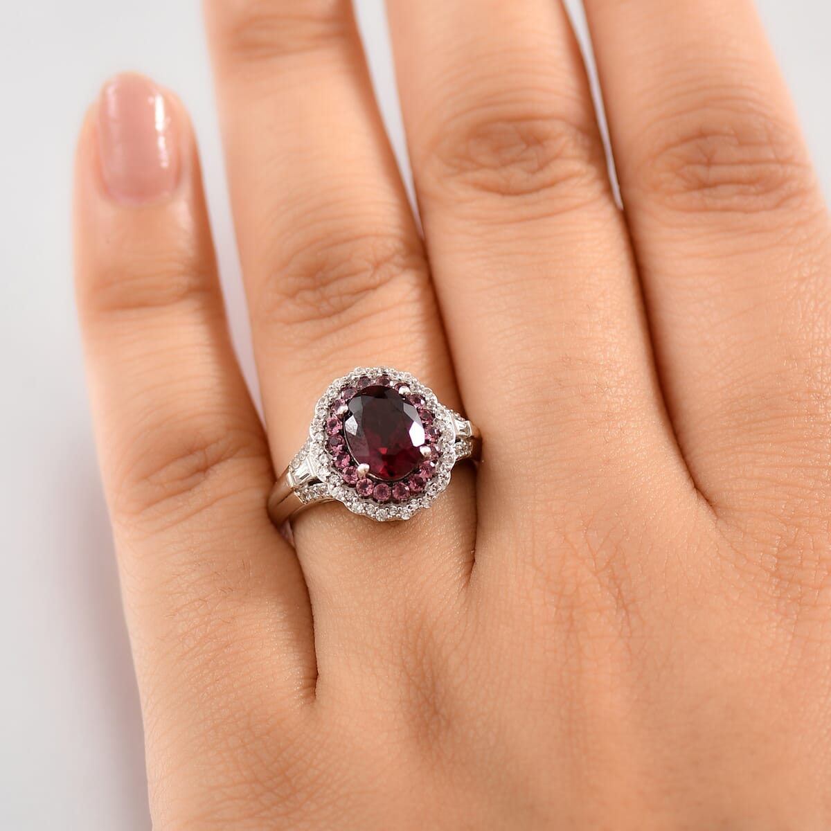 Steven's pick Orissa Rhodolite Garnet, Multi Gemstone Water Ripples Ring in Rhodium Over Sterling Silver (Size 10.0) (Del. In 10-12 Days) 3.25 ctw image number 2