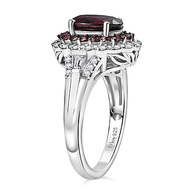 D'Joy Orissa Rhodolite Garnet and Multi Gemstone 3.25 ctw Water Ripples Ring in Rhodium Over Sterling Silver (Size 10.0)