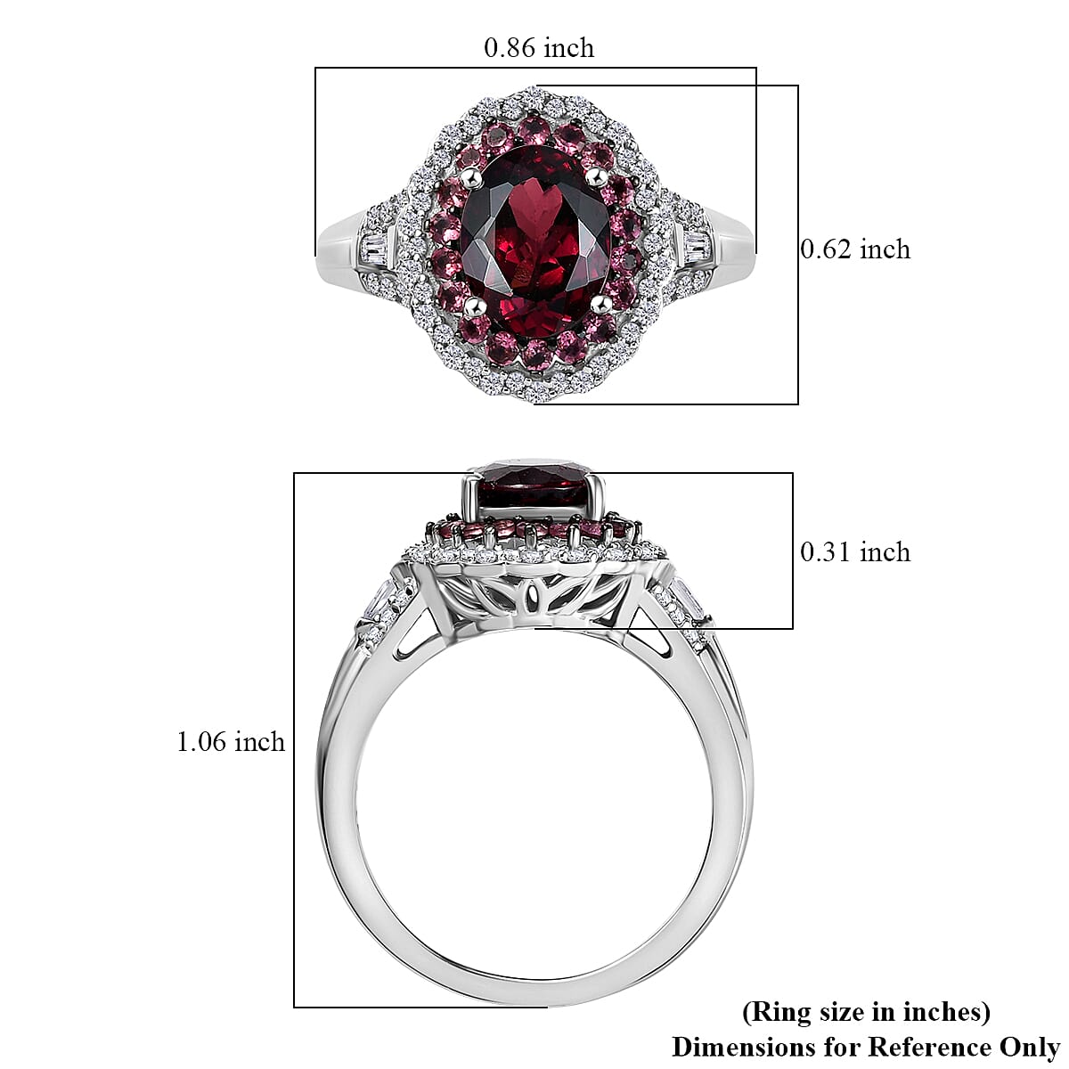D'Joy Orissa Rhodolite Garnet and Multi Gemstone 3.25 ctw Water Ripples Ring in Rhodium Over Sterling Silver (Size 10.0)