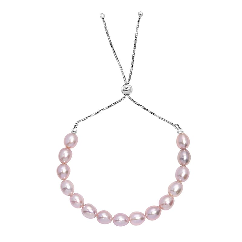 Lavender Pearl Bracelet in Rhodium Over Sterling Silver (10.50 In)
