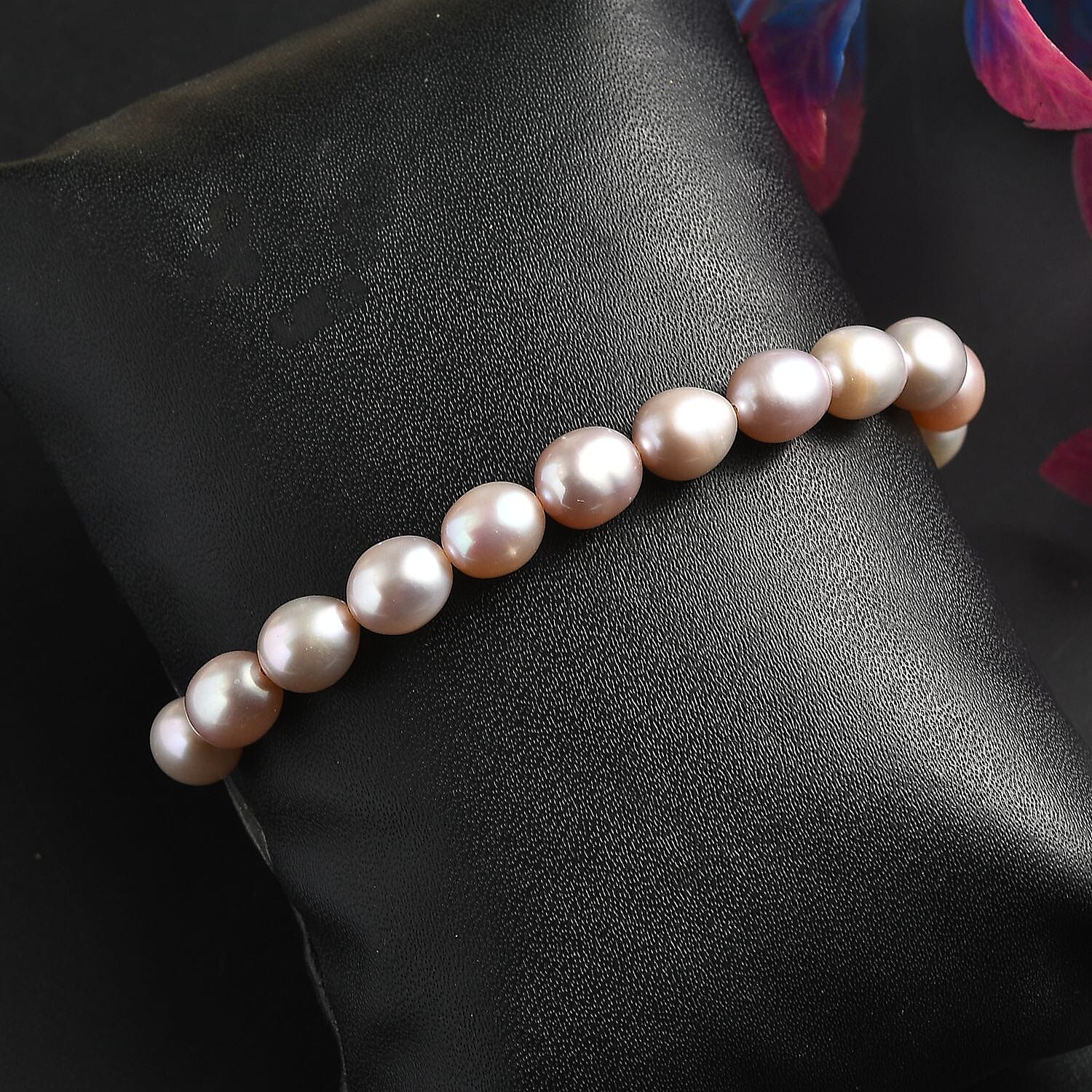 Lavender Pearl Bracelet in Rhodium Over Sterling Silver (10.50 In)