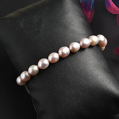 Lavender Pearl Bracelet in Rhodium Over Sterling Silver (10.50 In)