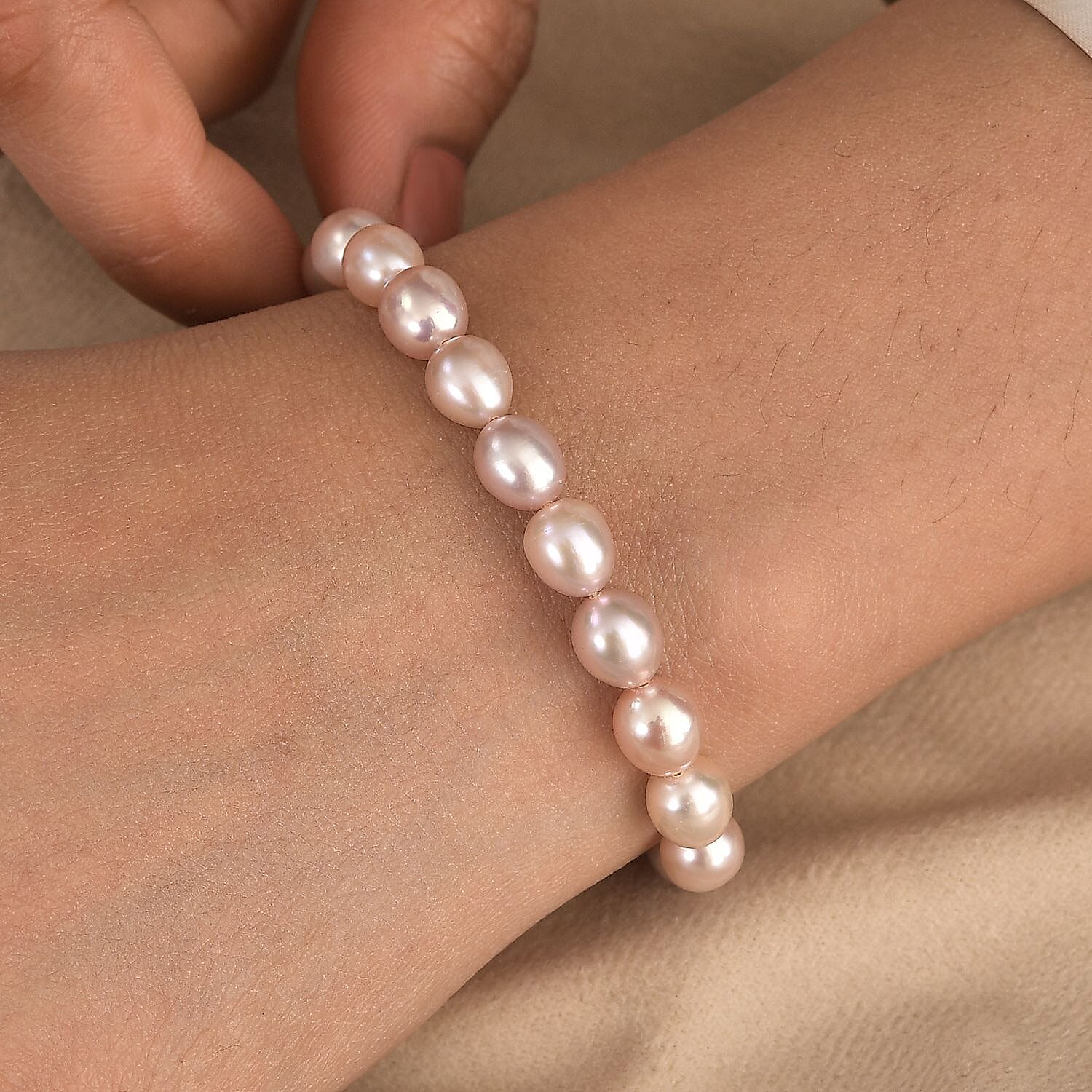 Lavender Pearl Bracelet in Rhodium Over Sterling Silver (10.50 In)