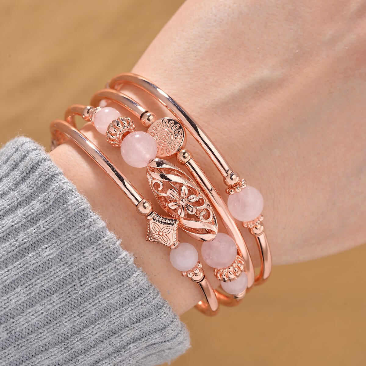 Galilea Rose Quartz Beaded Wrap Bracelet in Rosetone (6.5-7In) 40.00 ctw image number 1