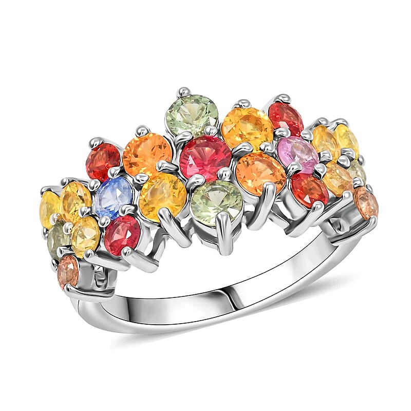 Rainbow Sapphire 3.15 ctw Ring in Rhodium Over Sterling Silver (Size 10.0) 