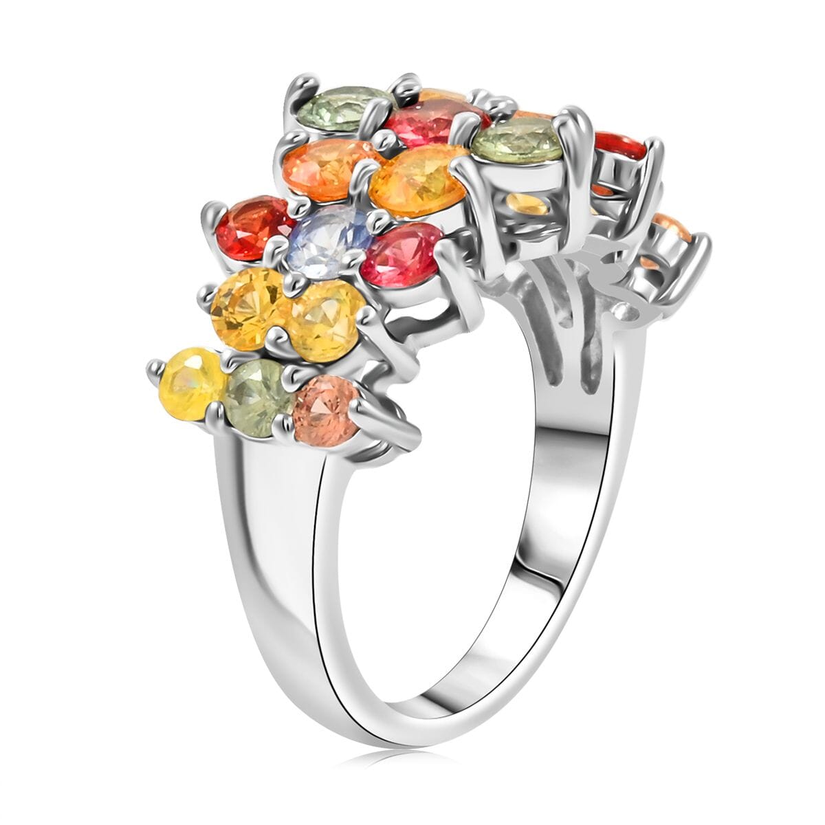 Rainbow Sapphire Ring in Rhodium Over Sterling Silver (Size 10.0) 3.15 ctw image number 3