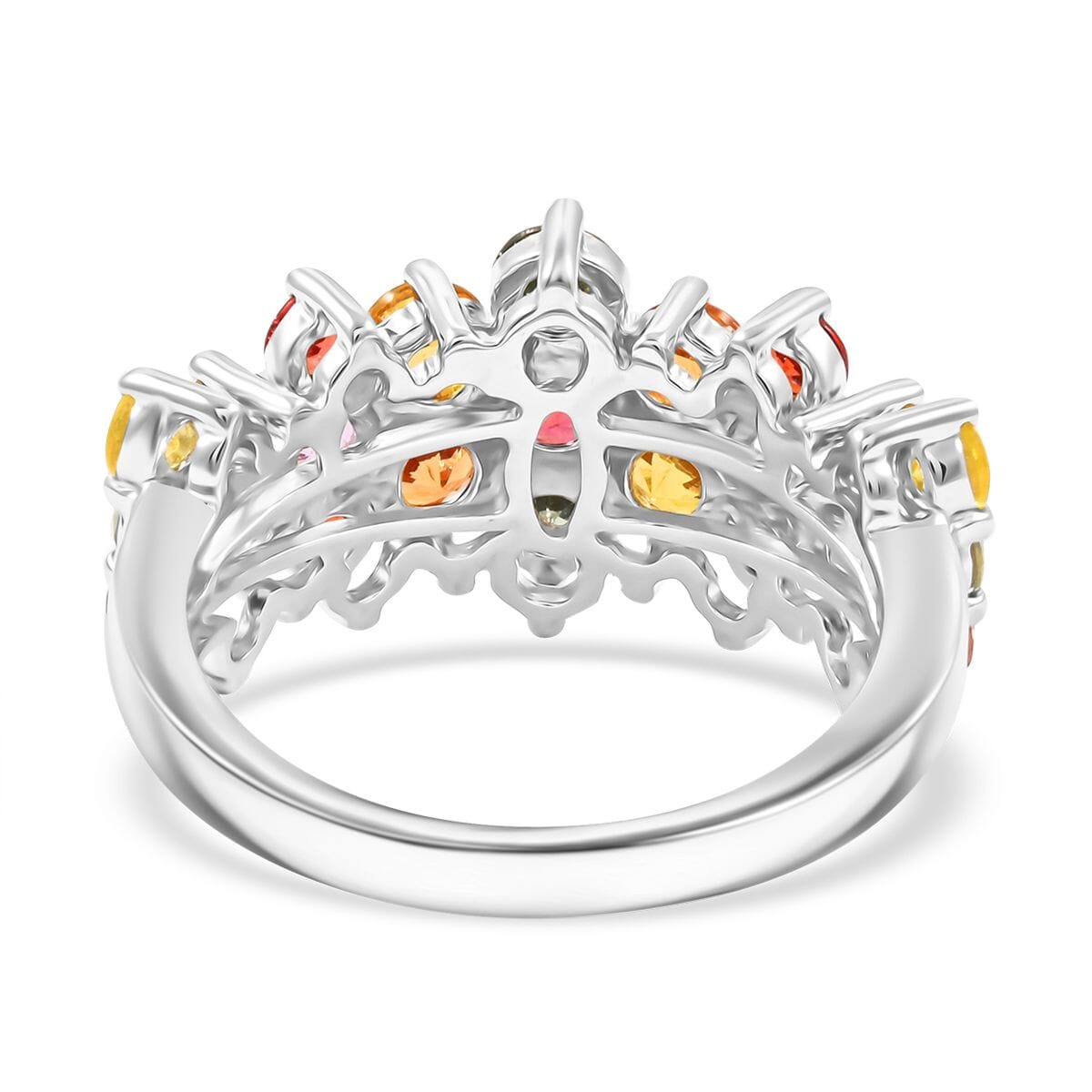 Rainbow Sapphire Ring in Rhodium Over Sterling Silver (Size 10.0) 3.15 ctw image number 4