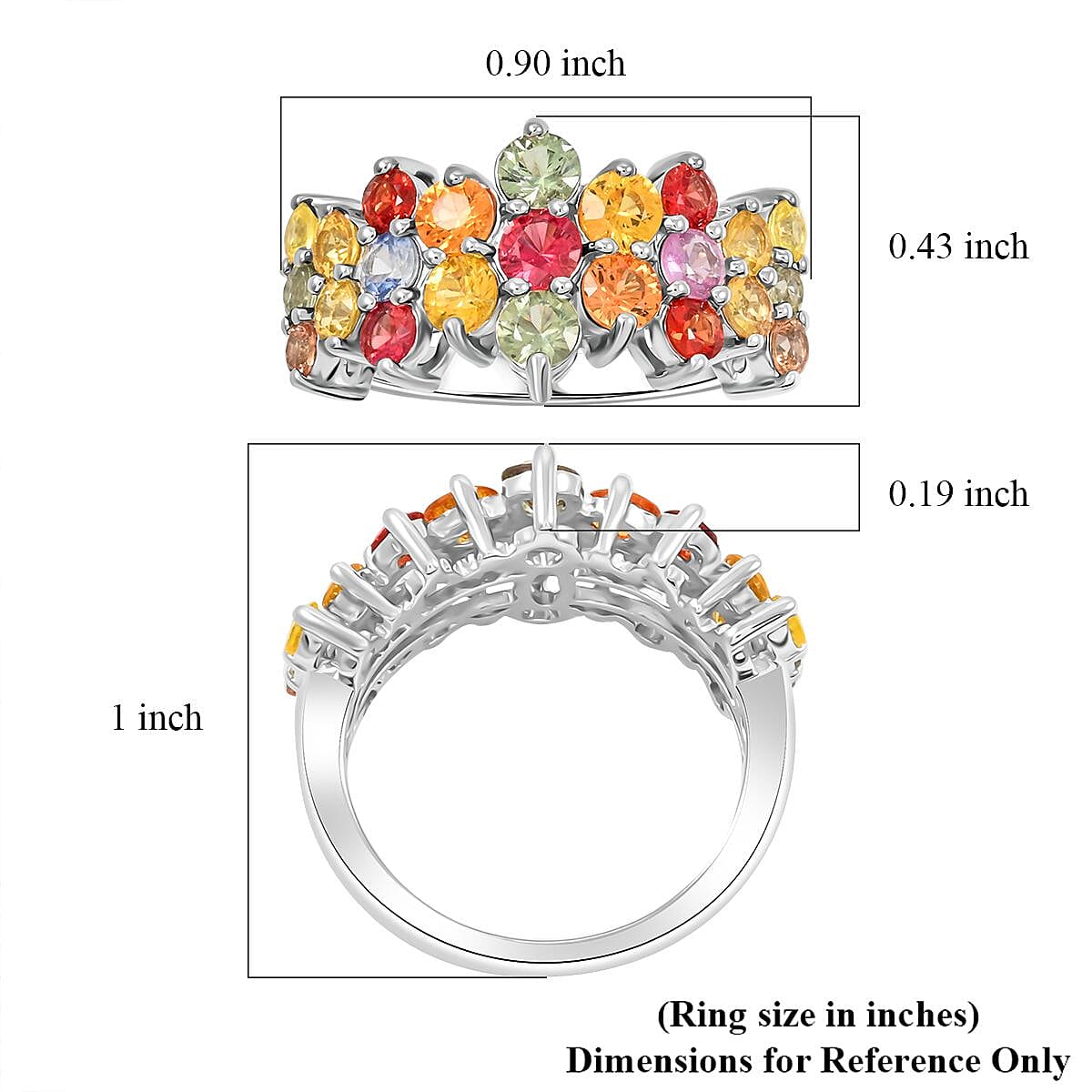 Rainbow Sapphire 3.15 ctw Ring in Rhodium Over Sterling Silver (Size 10.0) 