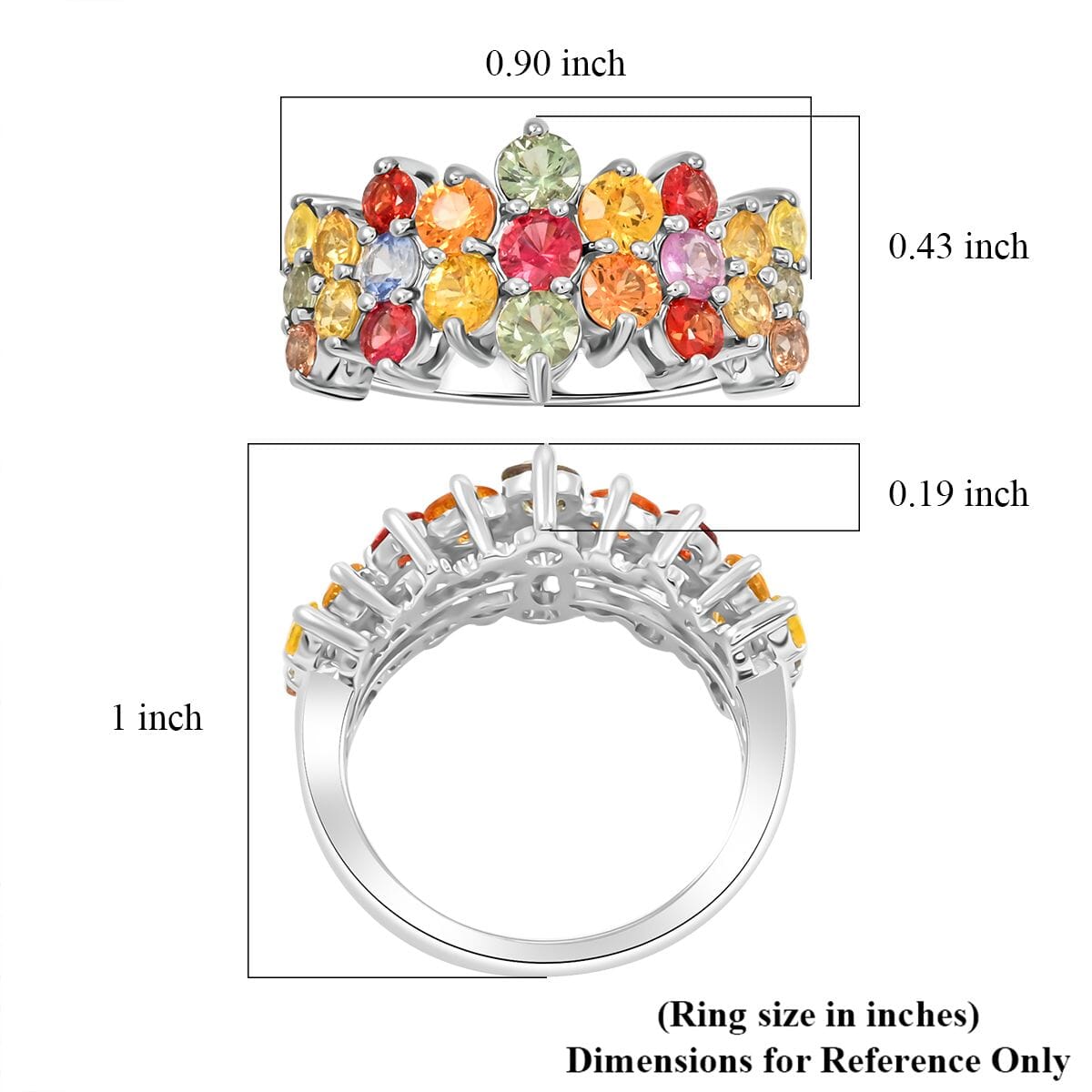 Rainbow Sapphire Ring in Rhodium Over Sterling Silver (Size 10.0) 3.15 ctw image number 5