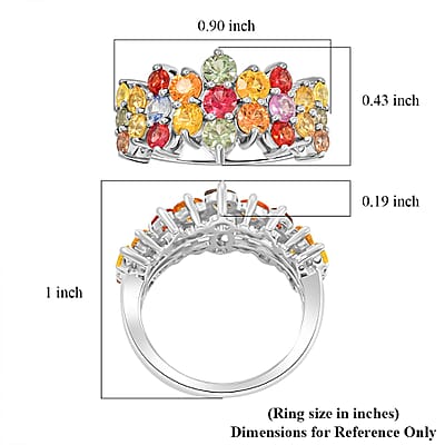 Rainbow Sapphire 3.15 ctw Ring in Rhodium Over Sterling Silver (Size 10.0) 