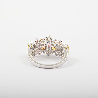 Rainbow Sapphire 3.15 ctw Ring in Rhodium Over Sterling Silver (Size 10.0) 