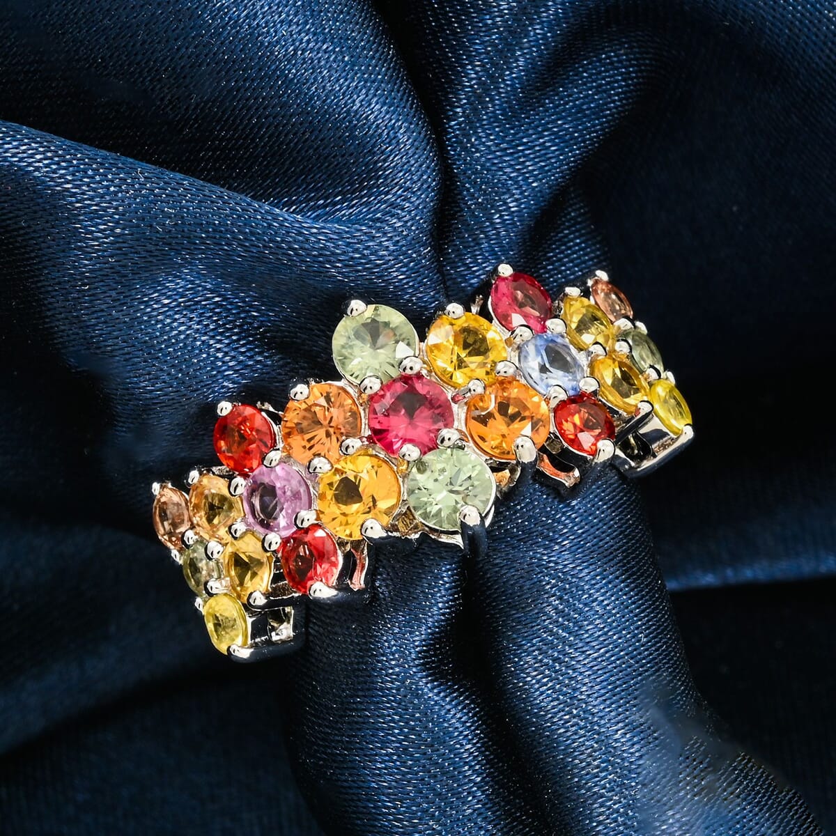 Rainbow Sapphire 3.15 ctw Ring in Rhodium Over Sterling Silver (Size 6.0)  image number 1