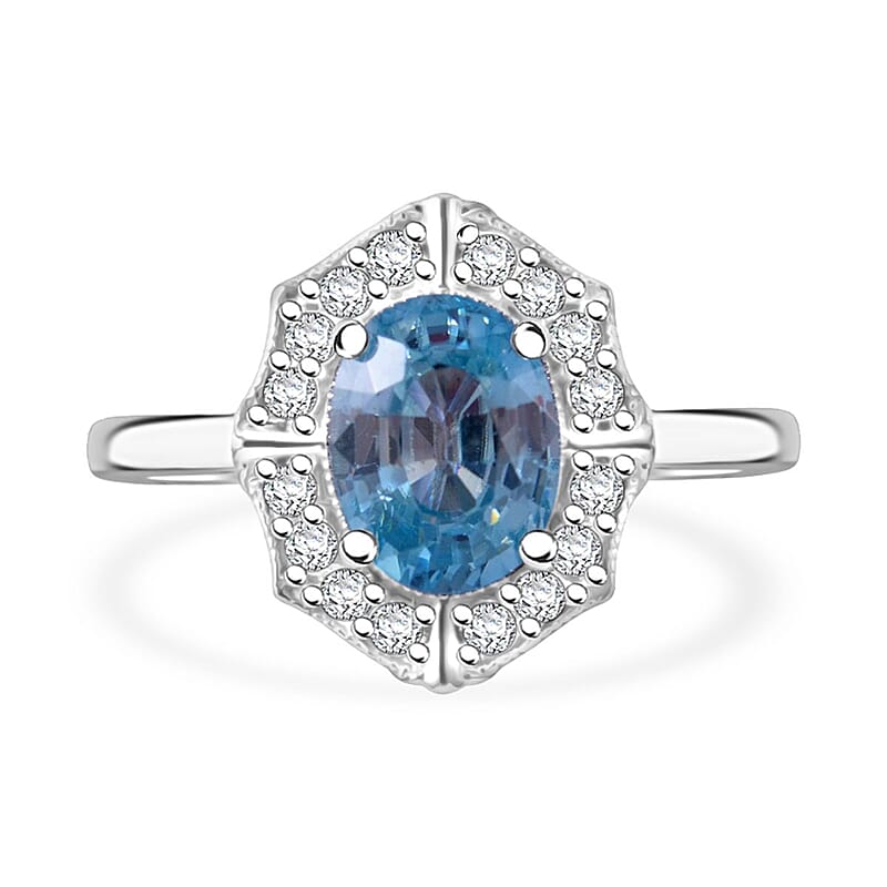 Premium Blue Zircon and White Zircon 2.35 ctw Ring in Rhodium Over Sterling Silver (Size 8.0)