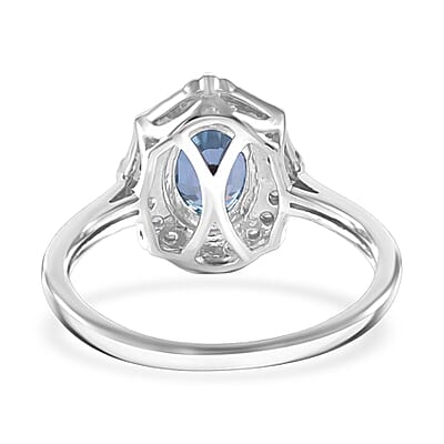 Premium Blue Zircon and White Zircon 2.35 ctw Ring in Rhodium Over Sterling Silver (Size 8.0)
