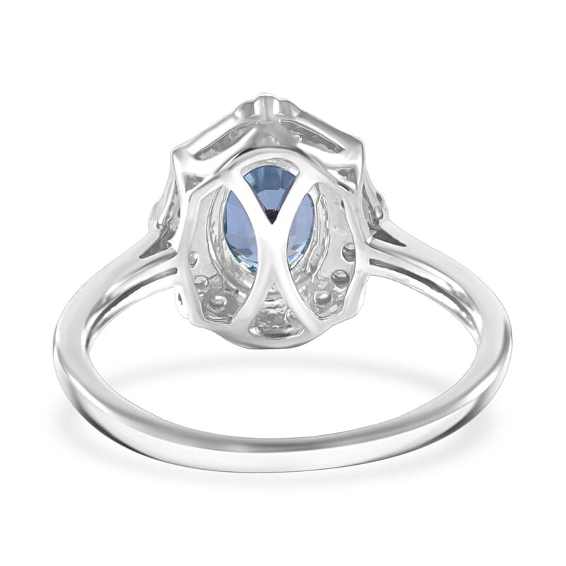 Premium Blue Zircon and White Zircon 2.35 ctw Ring in Rhodium Over Sterling Silver (Size 8.0)