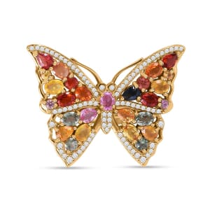 Rainbow Sapphire and Multi Gemstone 5.25 ctw Butterfly Ring in Vermeil YG Over Sterling Silver (Size 6.0)