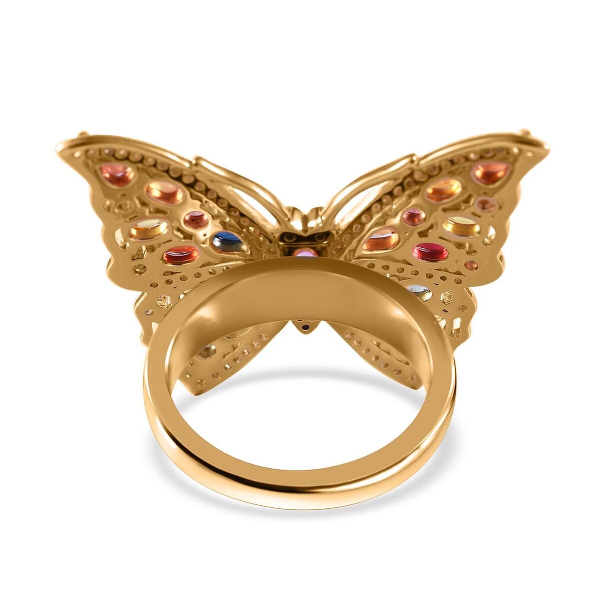 Rainbow Sapphire and Multi Gemstone 5.25 ctw Butterfly Ring in Vermeil YG Over Sterling Silver (Size 6.0) image number 3