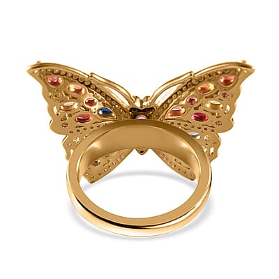 Rainbow Sapphire and Multi Gemstone 5.25 ctw Butterfly Ring in Vermeil YG Over Sterling Silver (Size 6.0)
