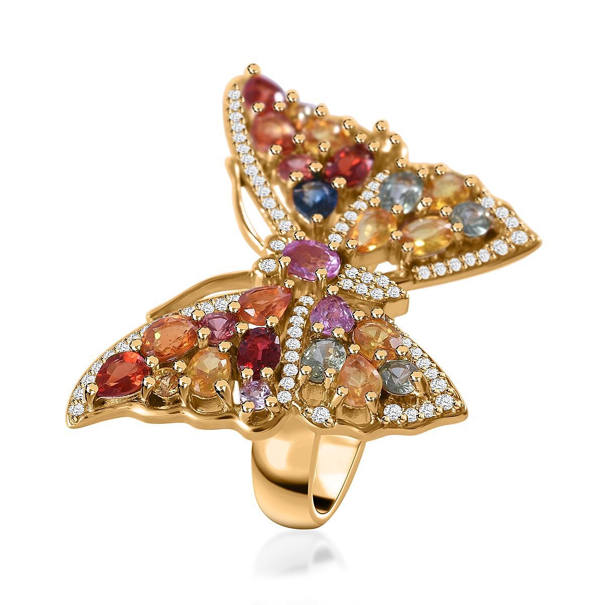 Rainbow Sapphire and Multi Gemstone 5.25 ctw Butterfly Ring in Vermeil YG Over Sterling Silver (Size 8.0) image number 2