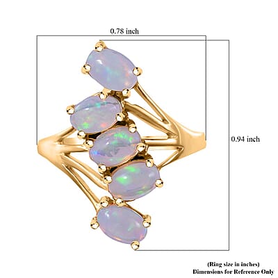 Premium Ethiopian Welo Opal 1.50 ctw 5 Stone Ring in Vermeil Yellow Gold Over Sterling Silver (Size 5.5) 
