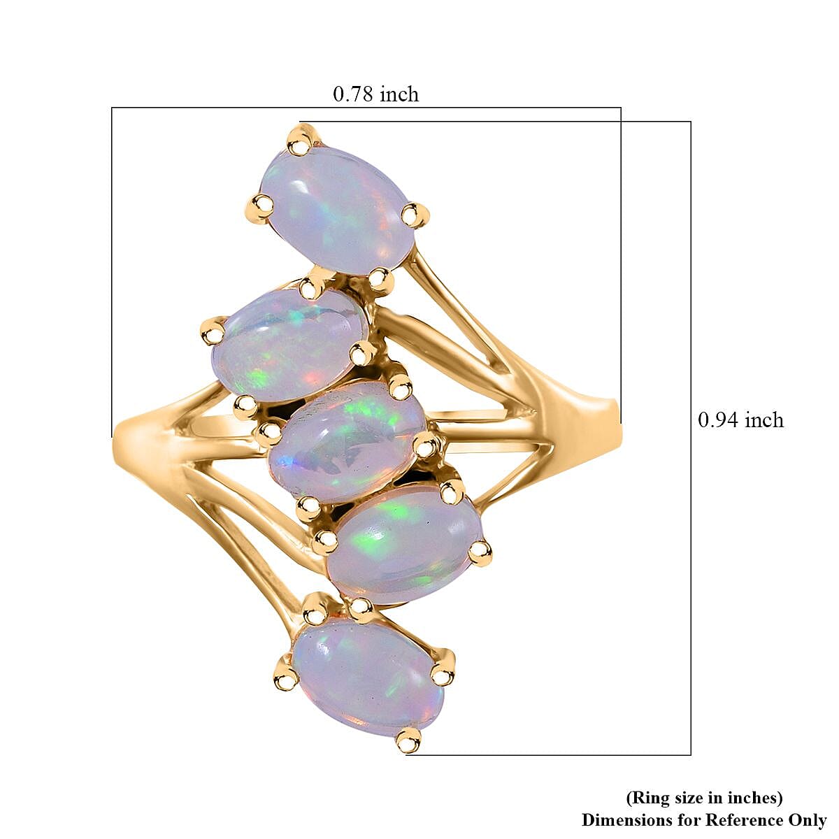 Premium Ethiopian Welo Opal 1.50 ctw 5 Stone Ring in Vermeil Yellow Gold Over Sterling Silver (Size 8.0)  image number 2