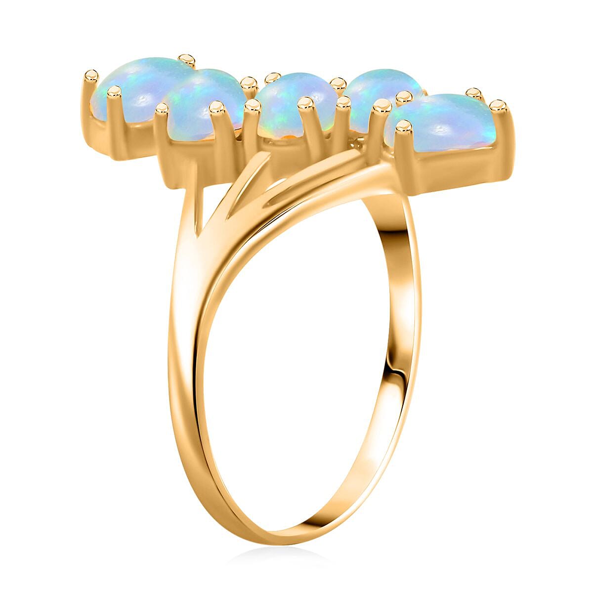 Premium Ethiopian Welo Opal 1.50 ctw 5 Stone Ring in Vermeil Yellow Gold Over Sterling Silver (Size 8.0)  image number 3