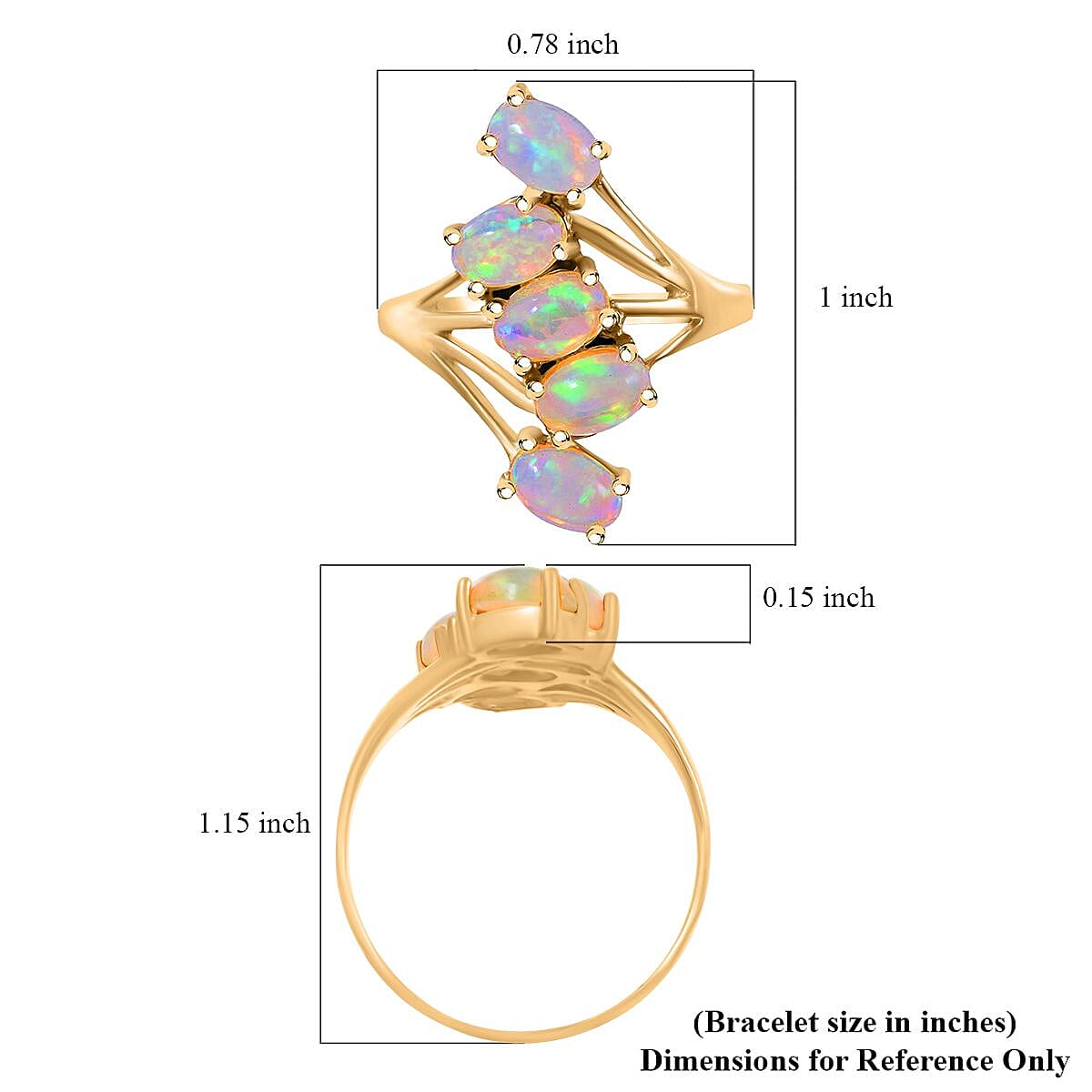 Premium Ethiopian Welo Opal 1.50 ctw 5 Stone Ring in Vermeil Yellow Gold Over Sterling Silver (Size 8.0)  image number 5