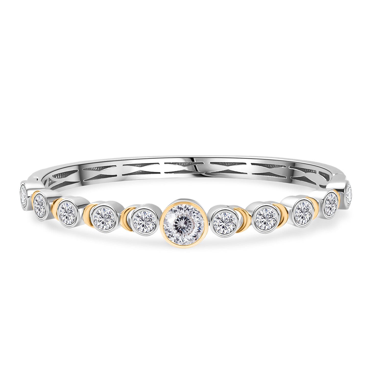 GP Moissanite and Kanchanaburi Blue Sapphire 6.83 ctw Bangle Bracelet in Sterling Silver (7.50 In)