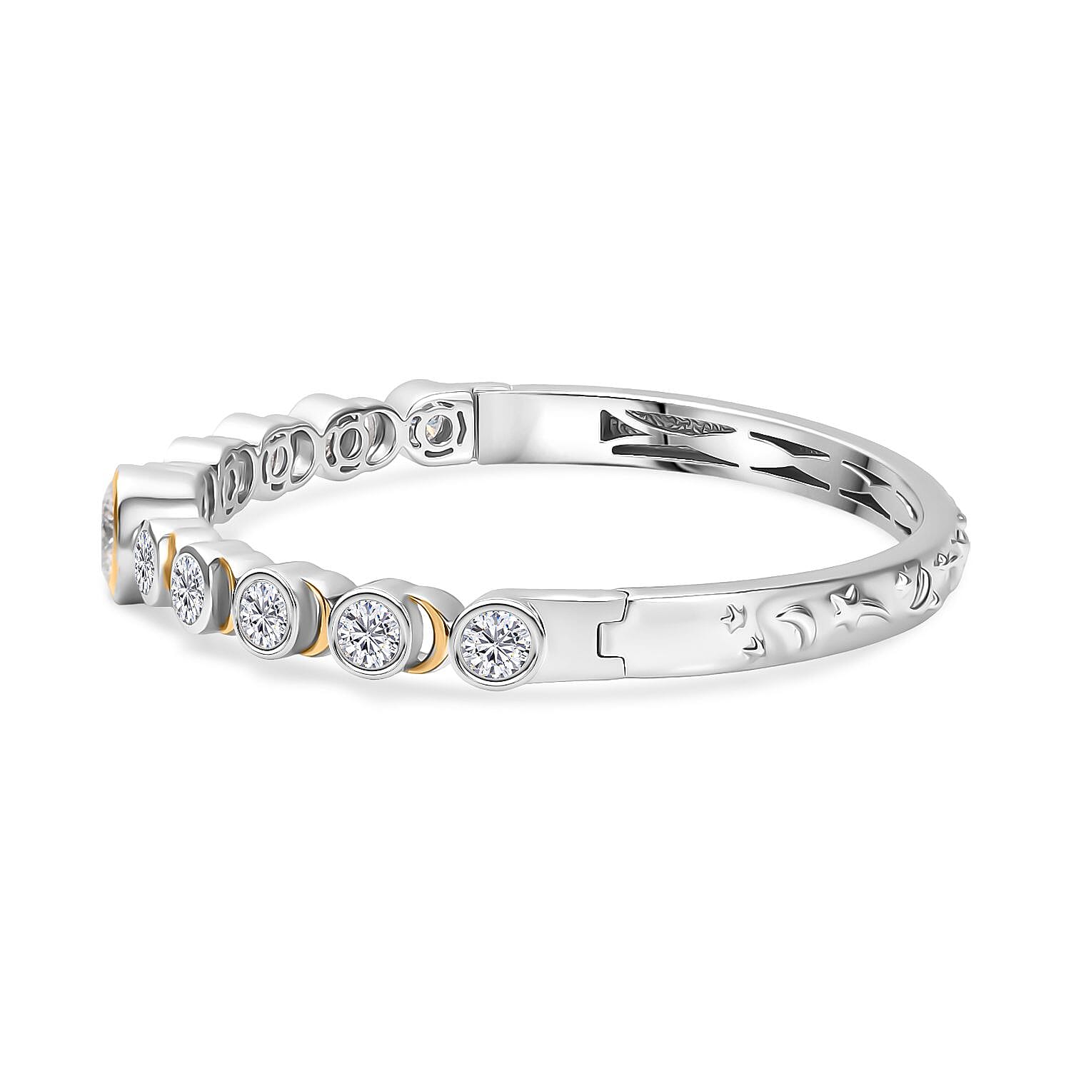 GP Moissanite and Kanchanaburi Blue Sapphire 6.83 ctw Bangle Bracelet in Sterling Silver (7.50 In)