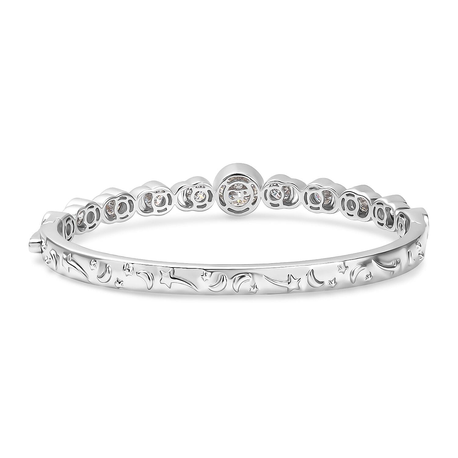 GP Moissanite and Kanchanaburi Blue Sapphire 6.83 ctw Bangle Bracelet in Sterling Silver (7.50 In)
