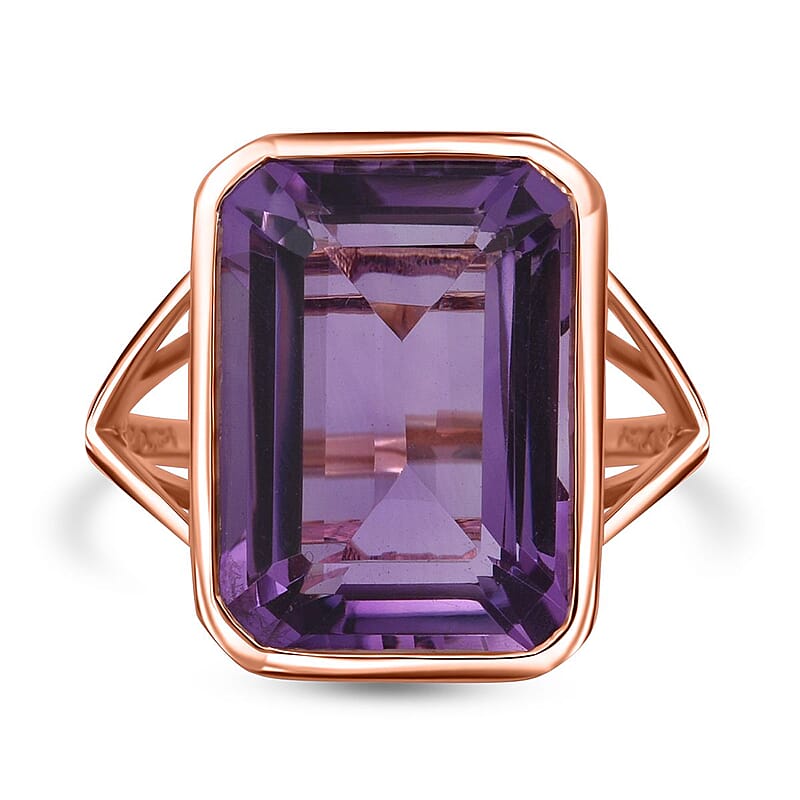 Rose De France Amethyst 15.65 ctw Ring in Vermeil Rose Gold Over Sterling Silver (Size 5.5) 